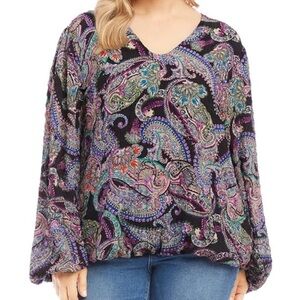Karen Kane Long Kimono Sleeves Blouson Top Sz 3X Paisley Magenta Print NWT